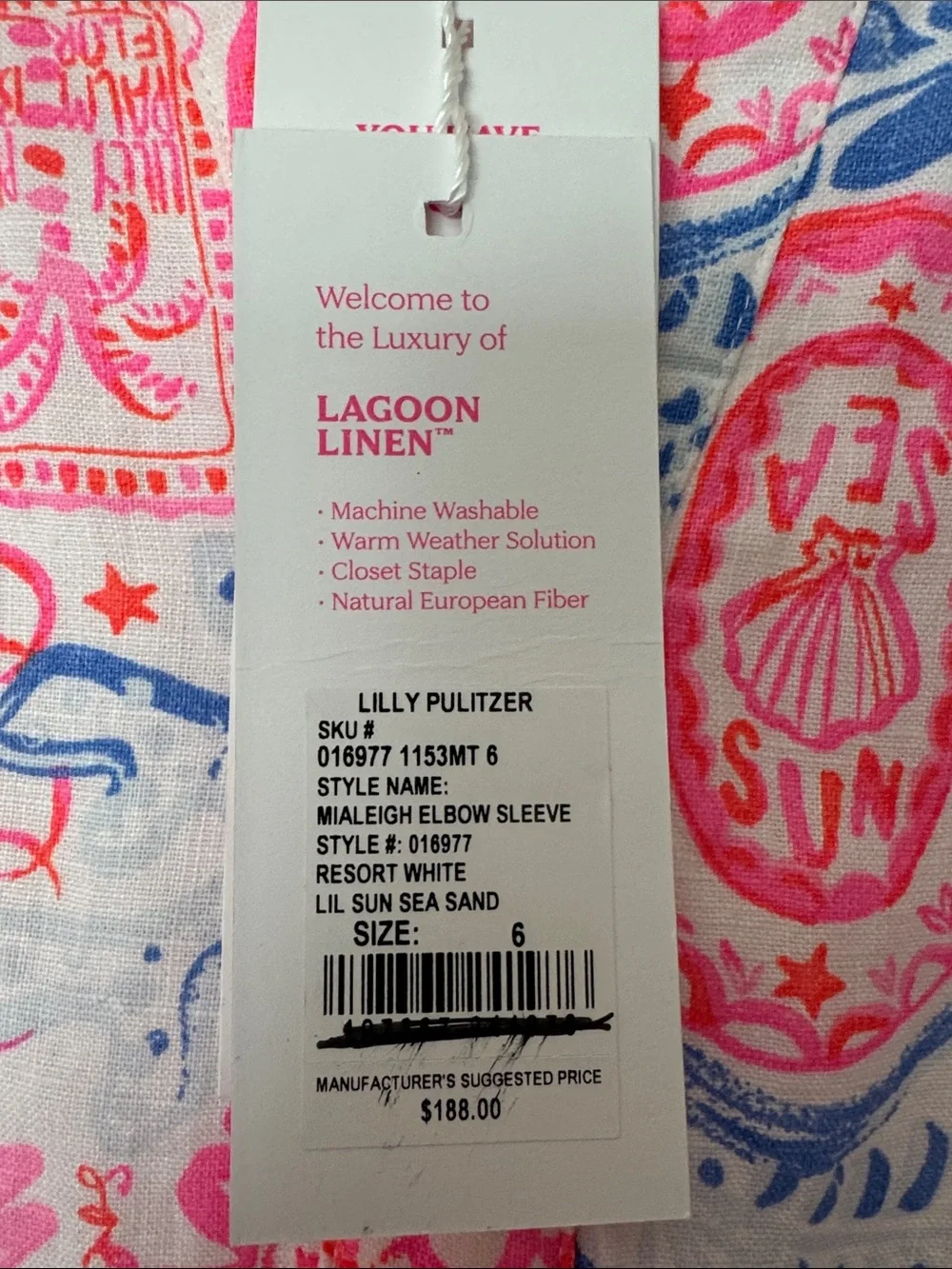 Lilly Pulitzer Mialeigh Elbow Lagoon Linen Resort White, Lil Sun Sea Sand - Picture 3 of 3